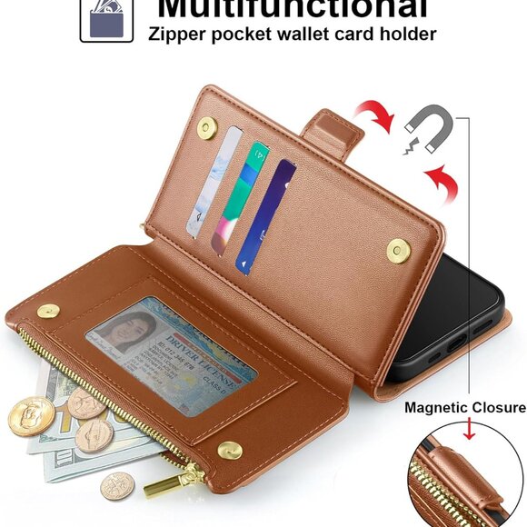 Magnetic Closure Brown Wallet Case for Iphone 12 - Picture 2 of 2